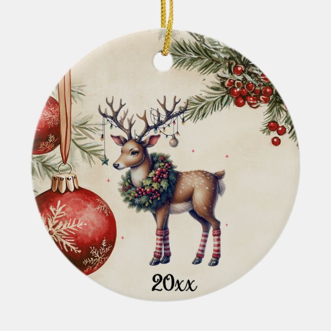Ornamento De Cerâmica Stately Reindeer With Wreath - Ornaments & Roses (Frente)
