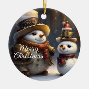 Ornamento De Cerâmica Steampunk Christmas Snowmen