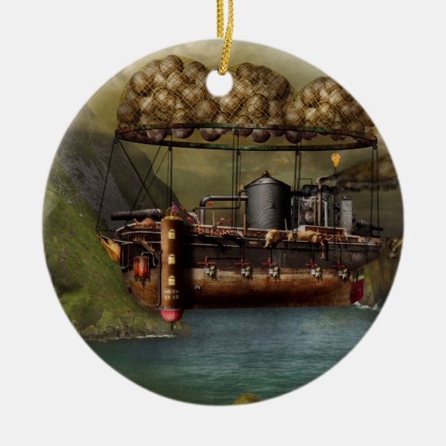 Ornamento De Cerâmica Steampunk - Dirigível - A Arca de Noé original (Frente)