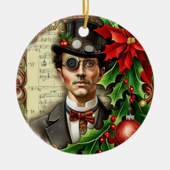 Ornamento De Cerâmica Steampunk Gentleman Christmas (Frente)