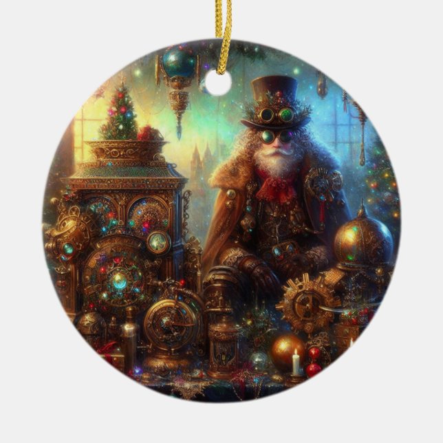 Ornamento De Cerâmica Steampunk Glow Santa Claus (Frente)