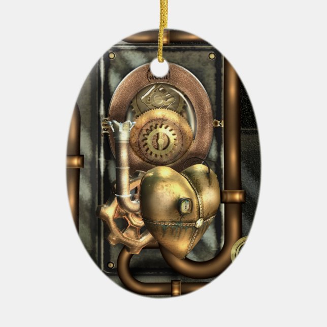 Ornamento De Cerâmica Steampunk no coração personalizado (Frente)