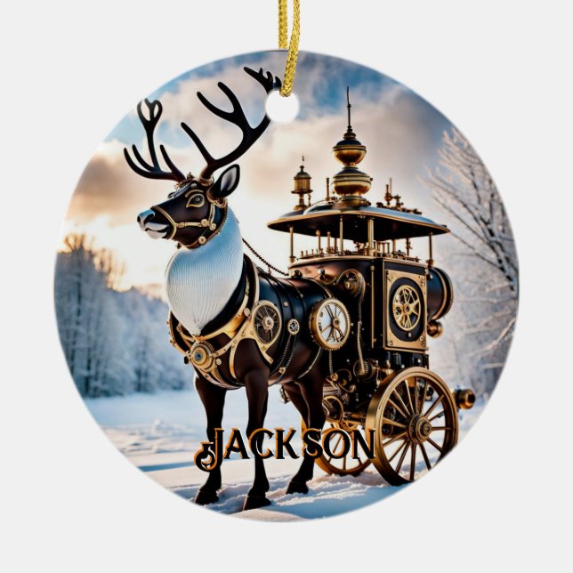 Ornamento De Cerâmica Steampunk Reindeer (Frente)