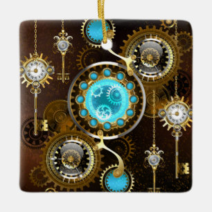 Ornamento De Cerâmica Steampunk Rusty Background with Turquoise Lenses