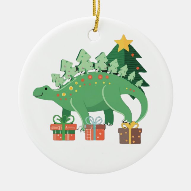 Ornamento De Cerâmica Stego-Festive Stegosaurus Christmas Ornament (Frente)