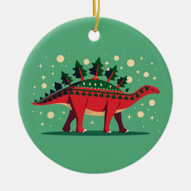 Ornamento De Cerâmica Stegosaurus Evergreen Delight Ornament (Frente)