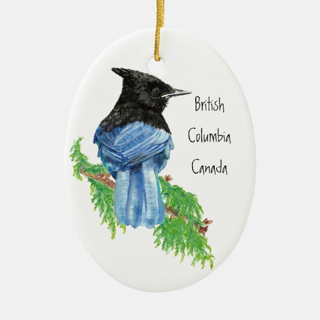 Ornamento De Cerâmica Stellar Jay B.C. British Columbian, Canadá (Frente)