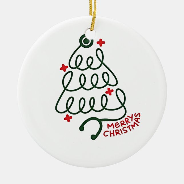 Ornamento De Cerâmica Stethoscope Árvore de Natal Luzes Enfermando Esfre (Frente)