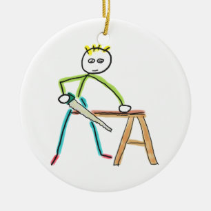Ornamento De Cerâmica Stickman de Carpintaria