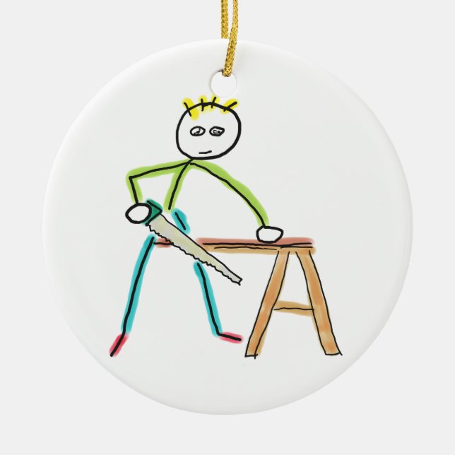 Ornamento De Cerâmica Stickman de Carpintaria (Frente)