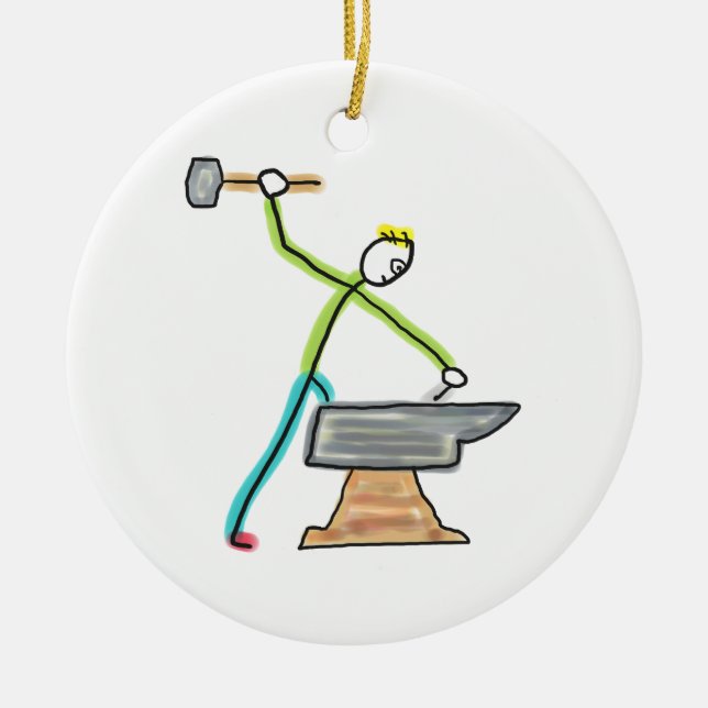 Ornamento De Cerâmica Stickman de Ferreiro (Frente)