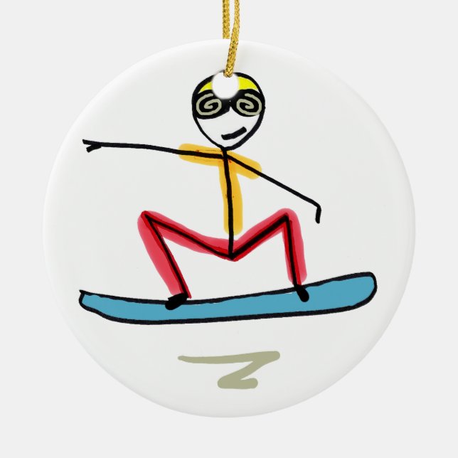 Ornamento De Cerâmica Stickman de Snowboarding (Frente)