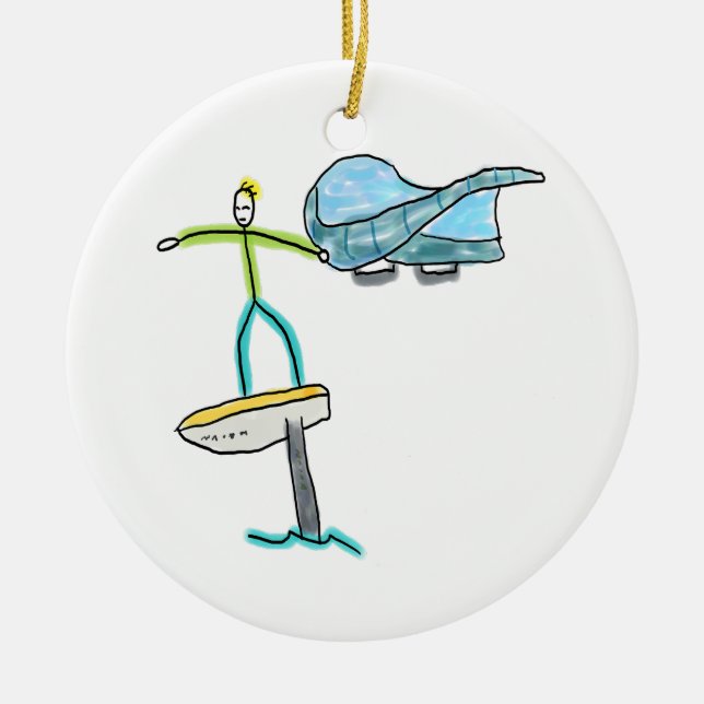 Ornamento De Cerâmica Stickman de Wing Foiling (Frente)