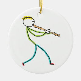 Ornamento De Cerâmica Stickman Tocando Flauta