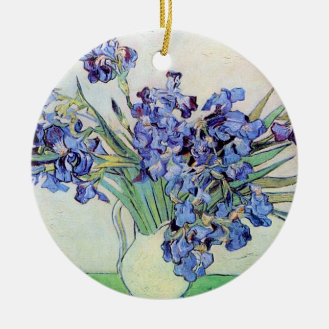 Ornamento De Cerâmica Still Life Vase with Irises by Vincent van Gogh (Frente)
