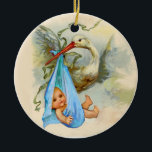 ORNAMENTO DE CERÂMICA STORK BABY BOY CHÁ 2 MONOGRAMA SAFIRE AZUL<br><div class="desc">Elegante,  colorido e vibrante design branco azul teal com um bebê e uma cegonha voadora e uma pedra brilhante tridimensional por Búlgaro Lumini (c). Fácil de personalizar com seu próprio texto para anúncios guardados,  obrigado você,  chás de fraldas,  festas de aniversário da criança,  ou praticamente qualquer evento que desejar!</div>