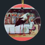 Ornamento De Cerâmica STORK BABY BOY CHÁ 3 MONOGRAM Red Ruby<br><div class="desc">Design elegante e colorido,  elaborado a partir da vintage com uma gemstone 3D brilhante.</div>