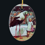 Ornamento De Cerâmica STORK BABY BOY CHÁ 3 MONOGRAM Red Ruby<br><div class="desc">Design elegante e colorido,  elaborado a partir da vintage com uma gemstone 3D brilhante.</div>