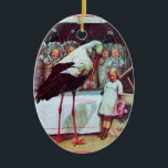 Ornamento De Cerâmica STORK BABY BOY CHÁ 3 MONOGRAM Red Ruby<br><div class="desc">Design elegante e colorido,  elaborado a partir da vintage com uma gemstone 3D brilhante.</div>