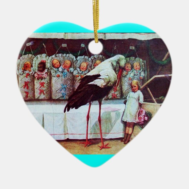 Ornamento De Cerâmica STORK BABY BOY CHÁ MONOGRAM Blue Aquamarine (Frente)