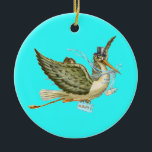 Ornamento De Cerâmica STORK BABY BOY CHÁ MONOGRAM Blue Aquamarine<br><div class="desc">Design elegante e engraçado em azul-lacrimejo,  cores brancas reelaboradas da safra.</div>