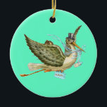 Ornamento De Cerâmica STORK BABY BOY CHÁ MONOGRAM Blue Aquamarine<br><div class="desc">Design elegante e engraçado em azul-lacrimejo,  cores brancas reelaboradas da safra.</div>