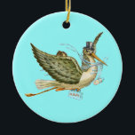 Ornamento De Cerâmica STORK BABY BOY CHÁ MONOGRAM Blue Aquamarine<br><div class="desc">Design elegante e engraçado em azul-lacrimejo,  cores brancas reelaboradas da safra.</div>
