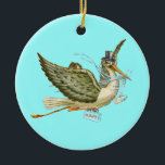 Ornamento De Cerâmica STORK BABY BOY CHÁ MONOGRAM Blue Aquamarine<br><div class="desc">Design elegante e engraçado em azul-lacrimejo,  cores brancas reelaboradas da safra.</div>