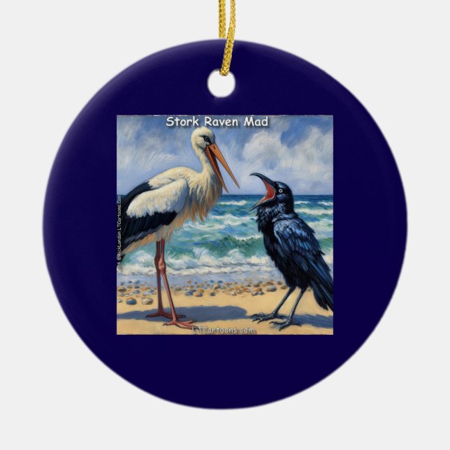 Ornamento De Cerâmica Stork Raven Mad – Beach Bird Banter (Frente)