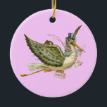 Ornamento De Cerâmica STORY BABY GIRL CHÁ MONOGRAM Red Ruby<br><div class="desc">Design elegante e colorido, elaborado a partir da vintage com uma gemstone 3D brilhante.</div>