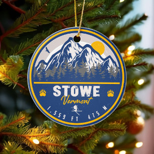 Ornamento De Cerâmica Stowe Mountain Vermont Retro Sunset Ski Souvenir
