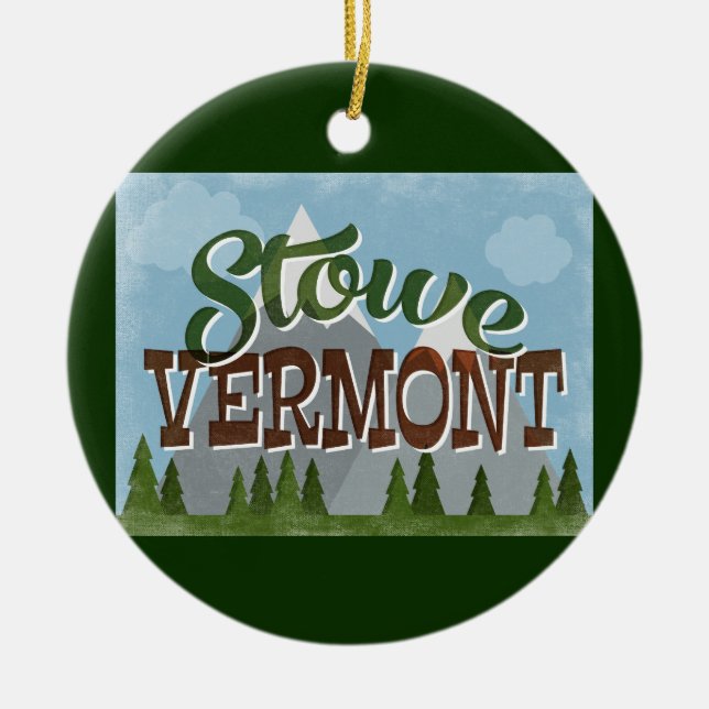 Ornamento De Cerâmica Stowe Vermont Divertimento Retro Montanhas Snowy (Frente)