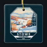 Ornamento De Cerâmica Stowe Vermont Winter Vintage<br><div class="desc">Stowe Winter art design mostrando a paisagem de inverno.</div>
