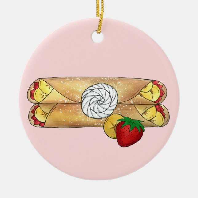 Ornamento De Cerâmica Strawberry Banana Crêpe Pancake Comida Francesa Cr (Frente)