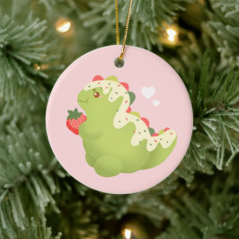 Ornamento De Cerâmica Strawberry Matcha Dinosaur 