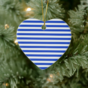 Ornamento De Cerâmica Stripes de combinação azul real de Shirley Taylo