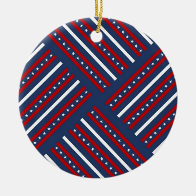Ornamento De Cerâmica Stripes de Padrão Patriótico (Frente)