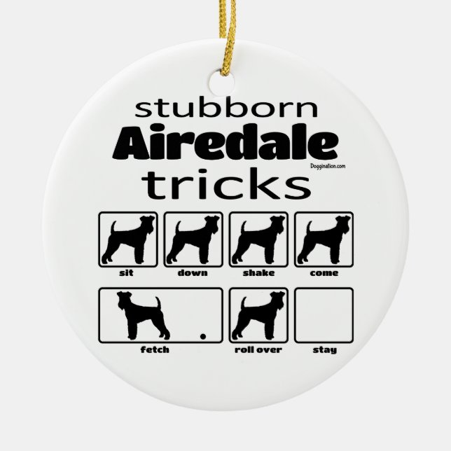 Ornamento De Cerâmica Stubborn Airedale Terrier Tricks (Frente)