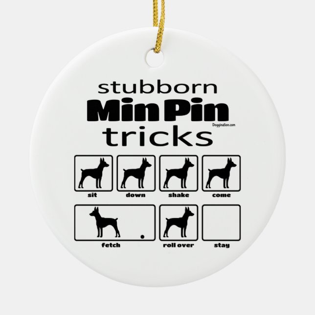 Ornamento De Cerâmica Stubborn Min Pin Tricks (Frente)