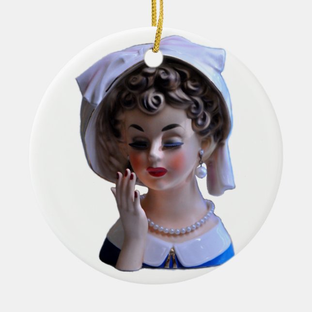 Ornamento De Cerâmica Stylin' Lady Head Vase Manicure Hat Eyelashes (Frente)