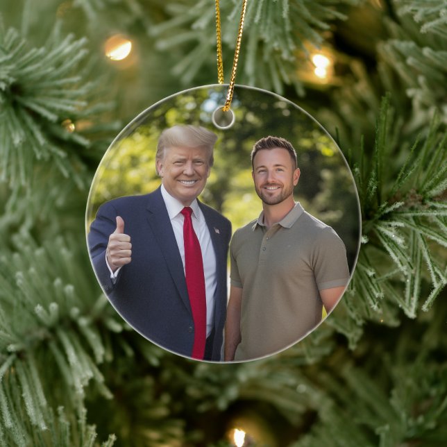 Ornamento De Cerâmica Sua Foto com o Presidente Donald Trump 2024 Engraç (Árvore)