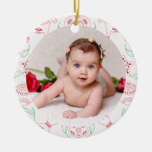 Ornamento De Cerâmica Sua Foto do Bebê PERSONALIZADA Natal Vermelho Nórd