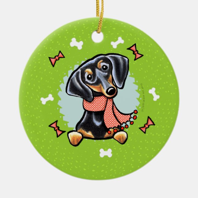 Ornamento De Cerâmica Suave Black Tan Dachshund Fúria de Natal (Frente)
