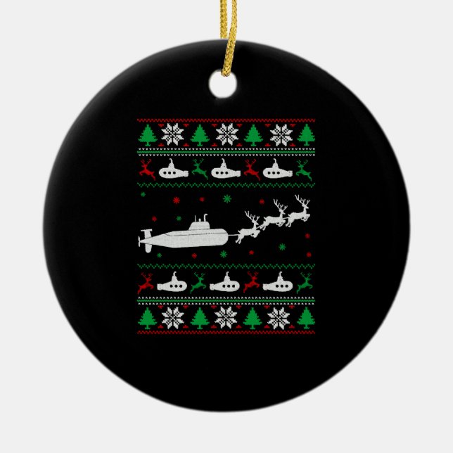 Ornamento De Cerâmica Submarino Submarino marinho Suéter de Natal Feio (Frente)