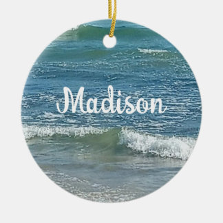 Ornamento De Cerâmica Sudsy Blue Atlantic Sea Shore Nome Personalizado