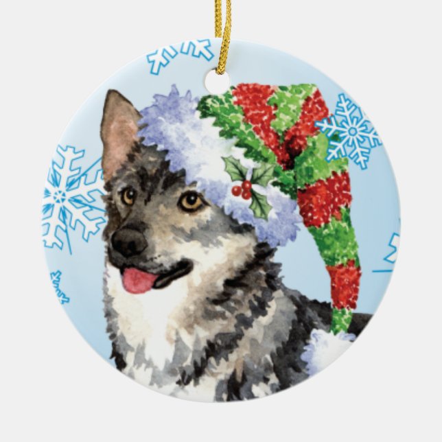 Ornamento De Cerâmica Sueco feliz Vallhund de Howlidays (Frente)