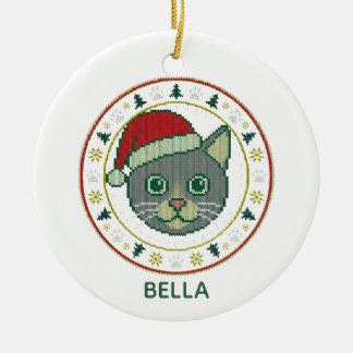 Ornamento De Cerâmica Suéter Feio de Natal Tecido Gato Chapéu de Papai N