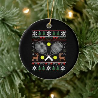 Ornamento De Cerâmica Suéter Feio de Racket de Tênis de Natal Rena Xmas