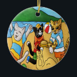 Ornamento De Cerâmica Summer Beach Cats<br><div class="desc">Você pode personalizar e personalizar este produto substituindo minha imagem por sua própria imagem. Esta cena de praia no verão é cheio de gatos que estão aproveitando as praias arenosas e o mar azul claro em um dia ensolarado quente. Summer Beach Cats estão tendo um banho de sol excelente, construindo...</div>