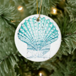 Ornamento De Cerâmica summer beach teal blue watercolor mermaid seashell<br><div class="desc">summer beach teal blue watercolor mermaid seashell ornament</div>